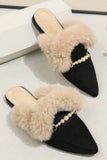 namcoverse Pearl Plush Pointed-Toe Loafer Mules