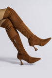 namcoverse Suede Pointed Toe Patchwork Stretchy Over the Knee Boots