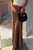 namcoverse Brown Satin Low-Rise Slit Midi Skirt