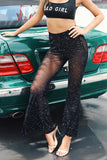 namcoverse Black Mesh Patchwork Glitter Flare Pants