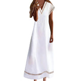 Namcoverse Women's Tank Top V Neck Solid Color Cotton Linen Lace Casual Fashion Maxi Dress