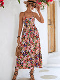 Namcoverse Women's Beach Vintage Print V Neck Backless Bohemian A-Line Maxi Dress