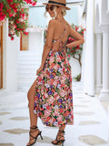 Namcoverse Boho Floral V Neck Flower Slit Maxi Dress