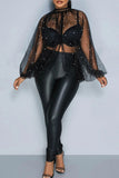 namcoverse Beaded Decor Kitsch See-Through Slit Blouse