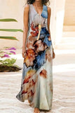 Namcoverse Summer Boho Beach V Neck Sleeveless Casual Floral Print Maxi Dress