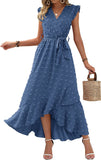 Namcoverse Fashion V Neck Polka Dot Ruffle Sleeves Bohemian Beach Maxi Dress