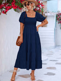 Namcoverse Women Elegant Party High Waist Puff Sleeve Maxi Dress