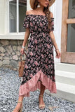 Namcoverse Women's Fashion Barrel Neck Printed Casual Loose Maxi Dress