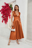 Namcoverse Women's Fashion Casual Summer Solid Color V-Neck Short Sleeve Swing Maxi Dress