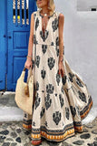 Namcoverse Fashion Print Beach Sundress Sexy V Neck Sleeveless Maxi Dress