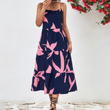 Namcoverse Women's Fashion Holiday Print Fashion Suspenders Strapless Beach Maxi Dress