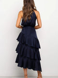 Namcoverse Ruffle Fashion Solid Color Sleeveless A-Line Elegant Fit Party Maxi Dress