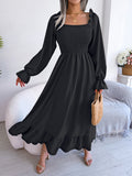 Namcoverse Elegant Folds Full Sleeve Ruffles A-line Maxi Dresses