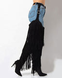 namcoverse Solid Color Dramatic Tassel Boots With Belt