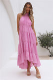 Namcoverse Elegant Women's Sexy Backless Sleeveless Bohemian Solid A-Line Backless Maxi Dress