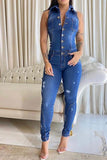 namcoverse Denim Cool Single Breasted Jumpsuit