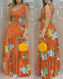 Namcoverse Sexy Fashion Sleeveless Printed V-neck Maxi Dress