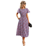 Namcoverse Trendy Floral Print Party Elegant Bohemian O-Neck Maxi Dress