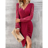 Namcoverse V-neck Split Lace Collage Long-sleeved Dress