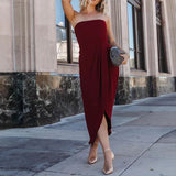 Namcoverse New Elegant Wrap Hip Neck Sexy Slit Color Solid Color Midi Dresses