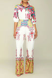 namcoverse Floral Print Shirt Collar Feminine Pant Suit