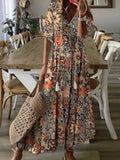 Namcoverse Elegant V Neck Tassel Loose Printed Boho Style Hollow Lace Maxi Dress