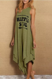 Namcoverse Fashion Loose O-Neck Letter Printed Vest Casual Irregular Maxi Dress