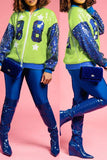 namcoverse Color Block Patchwork Sporty Sequined Jacket