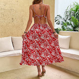 Namcoverse Ladies Fashion Elegant A-Line Floral V-Neck Sexy Maxi Dress