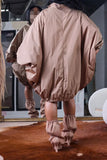 namcoverse Solid Color Zipper Relaxed Drawstring Coat