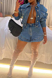 namcoverse Solid Color Modern Denim Skirt Suit