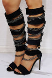 namcoverse Chain Decor Cool Bandage Denim Sandals