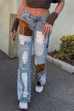 namcoverse Color Block Applique Patchwork Retro Jeans