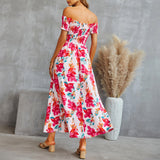 Namcoverse Sexy Off The Shoulder Flower Print Elegant Fashion Bohemian Maxi Dress