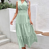 Namcoverse Elegant Lace Stitching Sexy Open Back Sleeveless Ruffle Fashion V Neck Maxi Dress