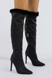 namcoverse Pointed Toe Fuzzy High Heel Knee High Boots