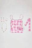 namcoverse Barbie Pink Plaid Mini Dress