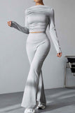 namcoverse Pleated Long Sleeve Bootcut Pants Two-Piece Set