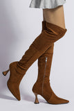 namcoverse Suede Pointed Toe Patchwork Stretchy Over the Knee Boots