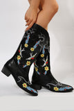 namcoverse Floral Embroidery Square Toe Knee High Boots