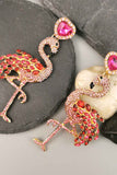 namcoverse Rhinestone Heart Flamingo Earrings