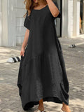 Namcoverse Fashion Cotton Linen Pocket Casual Short Sleeve O Neck Loose Dress