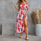 Namcoverse Sexy Off The Shoulder Flower Print Elegant Fashion Bohemian Maxi Dress