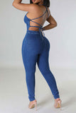 namcoverse Blue Denim Smart Backless Jumpsuit