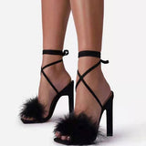 namcoverse Feather Decor Solid Color Party Strappy Sandals