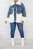 namcoverse Faux Fur Patchwork Casual Denim Coat