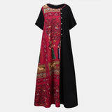 Namcoverse Fashion Bohemian Vintage Patchwork Linen Cotton Beach Party Maxi Dress