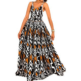 Namcoverse Women's Summer Spaghetti Strap Bohemian Print V Neck Maxi Dress