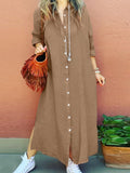 Namcoverse Women's Fashion Elegant Simple Lapel Long Sleeve Loose Cardigan Shirt Maxi Dress