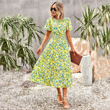 Namcoverse Trendy Floral Print Party Elegant Bohemian O-Neck Maxi Dress